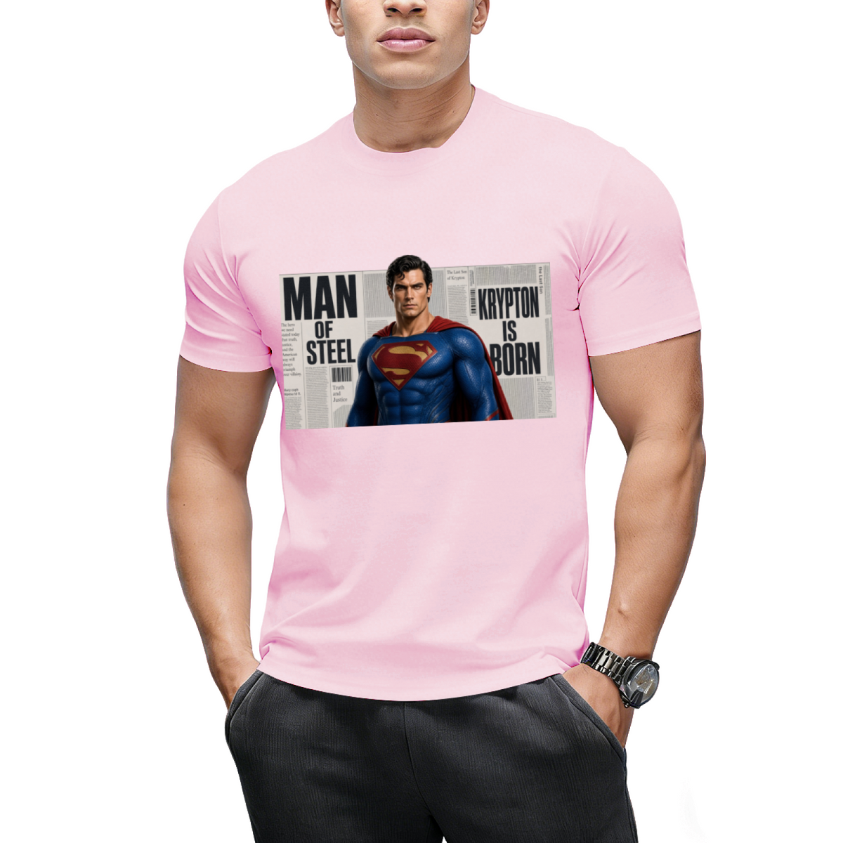 Caped Newsprint Portrait Men's T-Shirt for Daily Wear