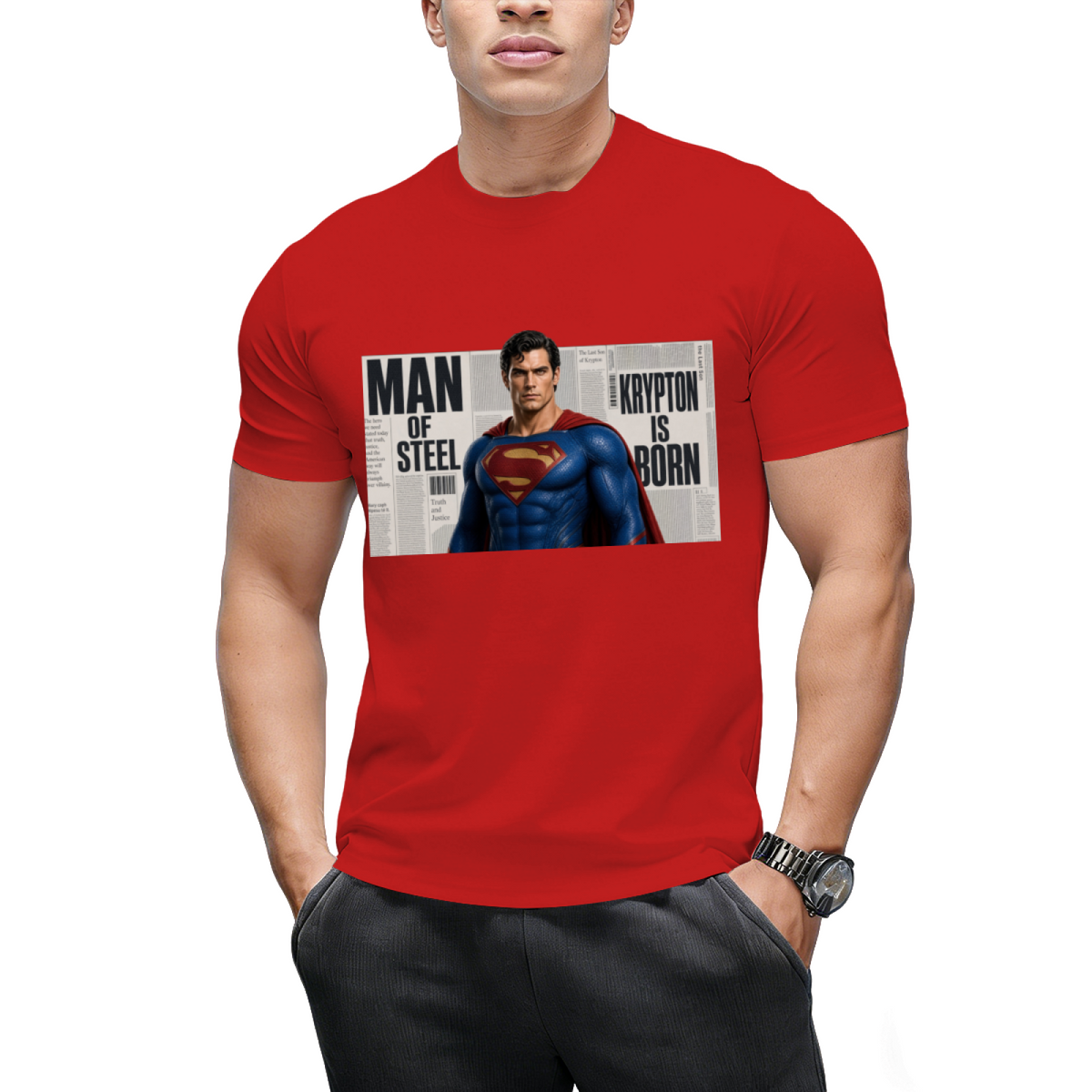 Caped Newsprint Portrait Men's T-Shirt for Daily Wear