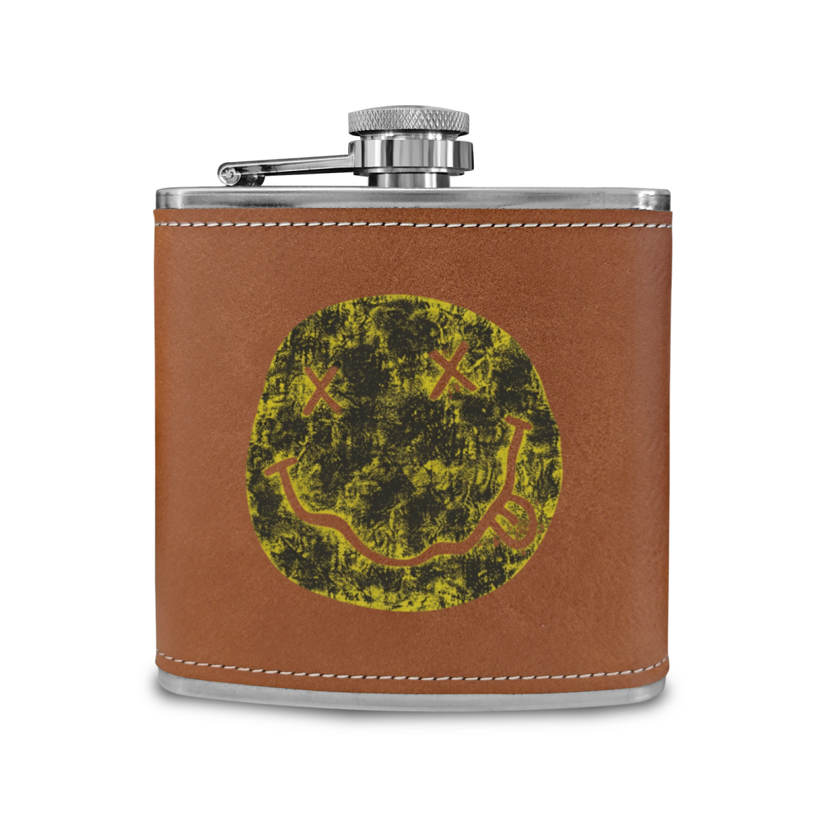 Nirvana I’m So Happy Smiley 6oz Vintage Stainless Steel Hip Flask