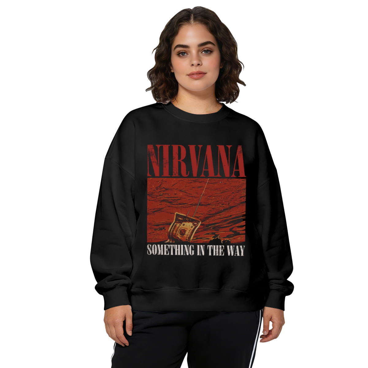 Crewneck sweatshirt product image with Something in the Way song-inspired artwork