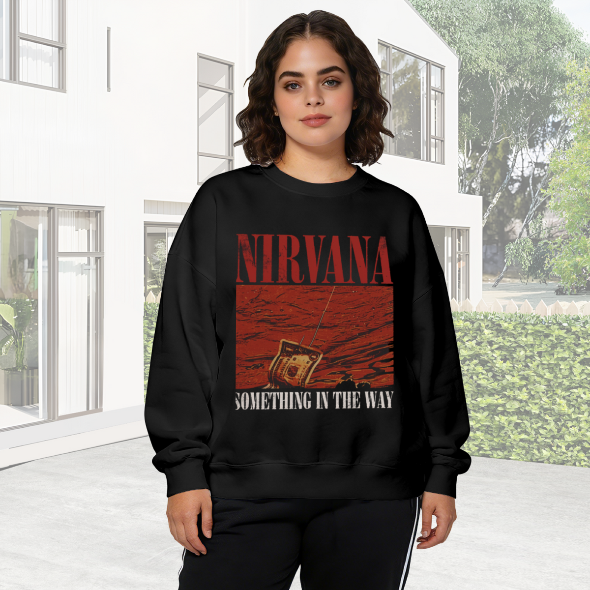 Crewneck sweatshirt product image with Something in the Way song-inspired artwork