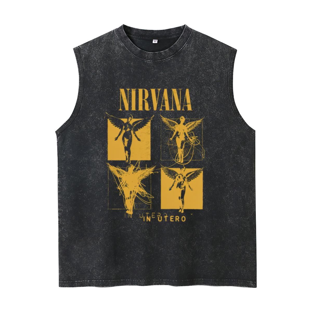 Nirvana In Utero Four Panel Angel Washed Tank Top — product image showing the an In Utero angel graphic arranged in four panels design