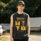 Nirvana In Utero Four Panel Angel Washed Tank Top — product image showing the an In Utero angel graphic arranged in four panels design
