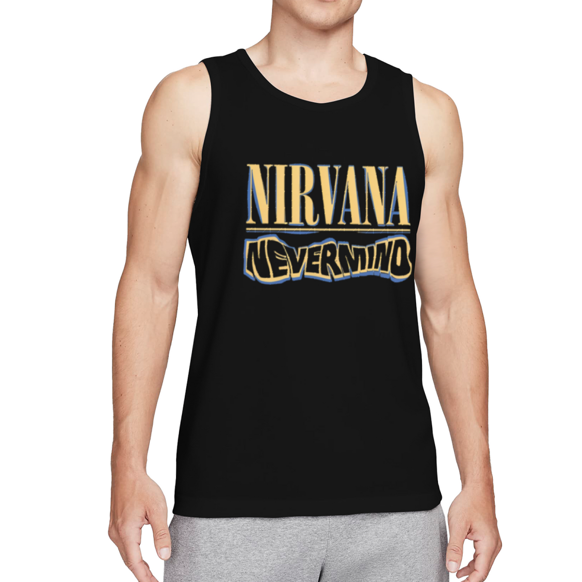 Nirvana Nevermind Blue Yellow Logo Graphic Tank Top product image featuring Nevermind blue and yellow lettering