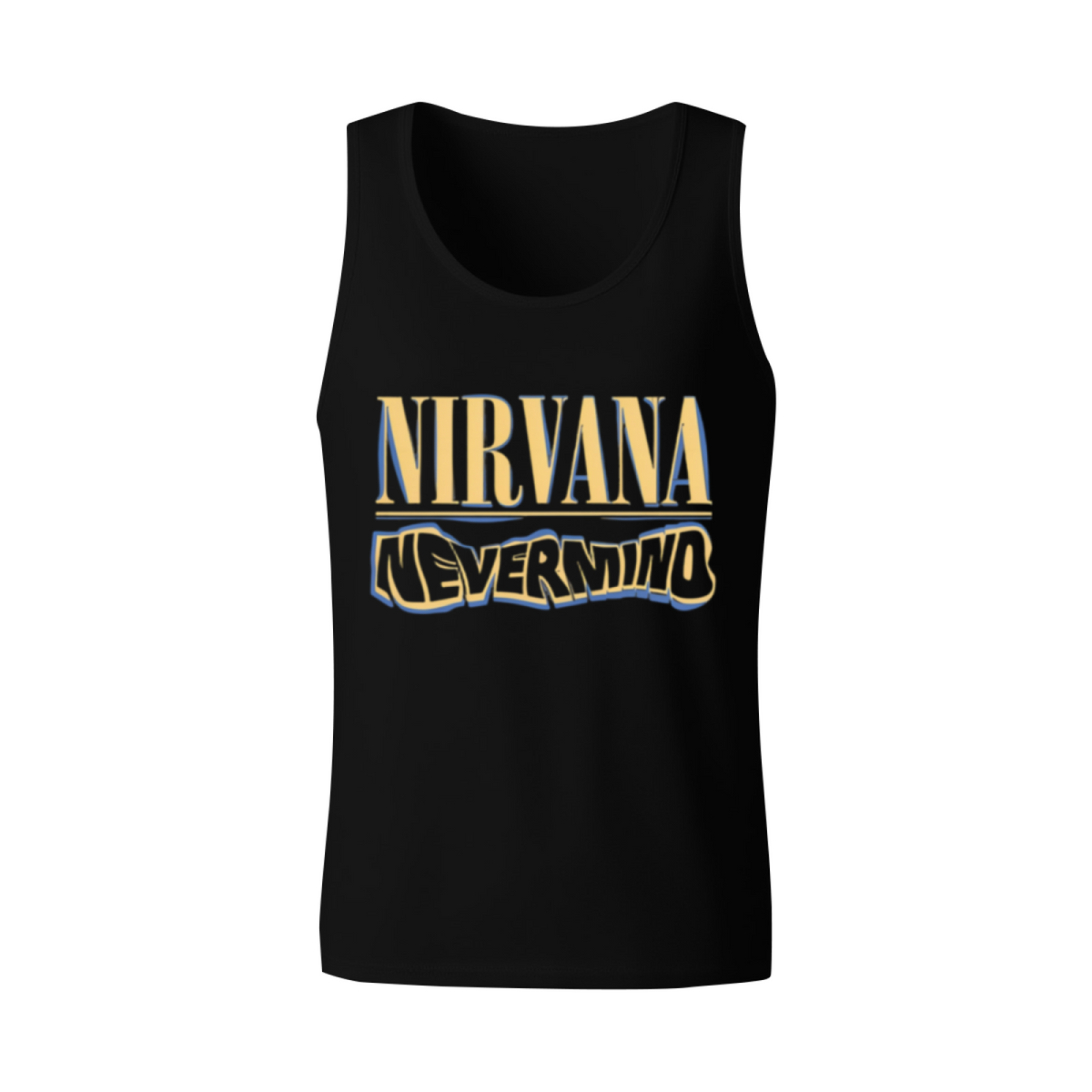 Nirvana Nevermind Blue Yellow Logo Graphic Tank Top product image featuring Nevermind blue and yellow lettering