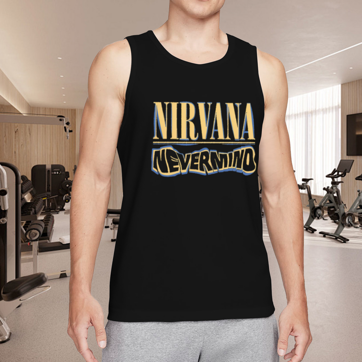 Nirvana Nevermind Blue Yellow Logo Graphic Tank Top product image featuring Nevermind blue and yellow lettering