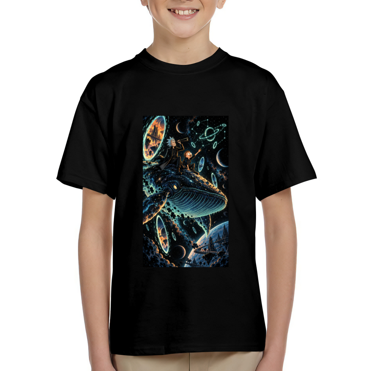 Galaxy Whale Riders Kid's T-Shirt for Vacation Wear