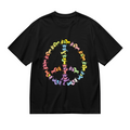 Front view of Grateful Dead dancing bears peace sign graphic T-shirt on a black T-shirt