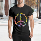 Graphic detail of Grateful Dead dancing bears peace sign graphic T-shirt on a black T-shirt