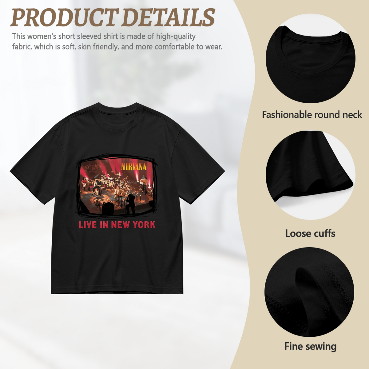 Graphic T-shirt product image with live in new york stage photo artwork