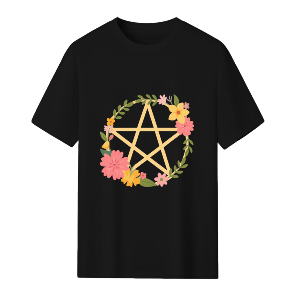 Midsummer Floral Pentacle Design Graphic T-Shirt