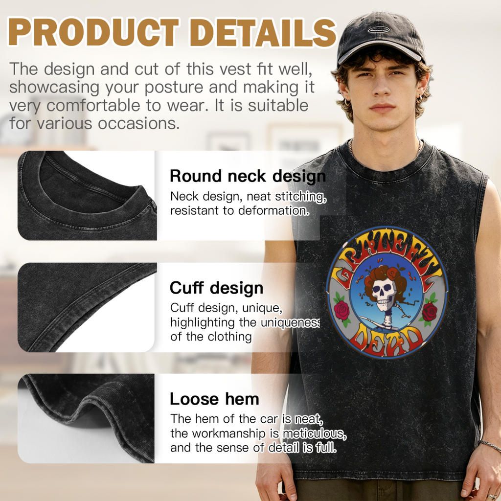 Grateful Dead washed graphic tank top with Skull Roses Bertha graphic