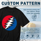 Close-up product image of Grateful Dead lightning bolt circle graphic T-shirt on a black T-shirt