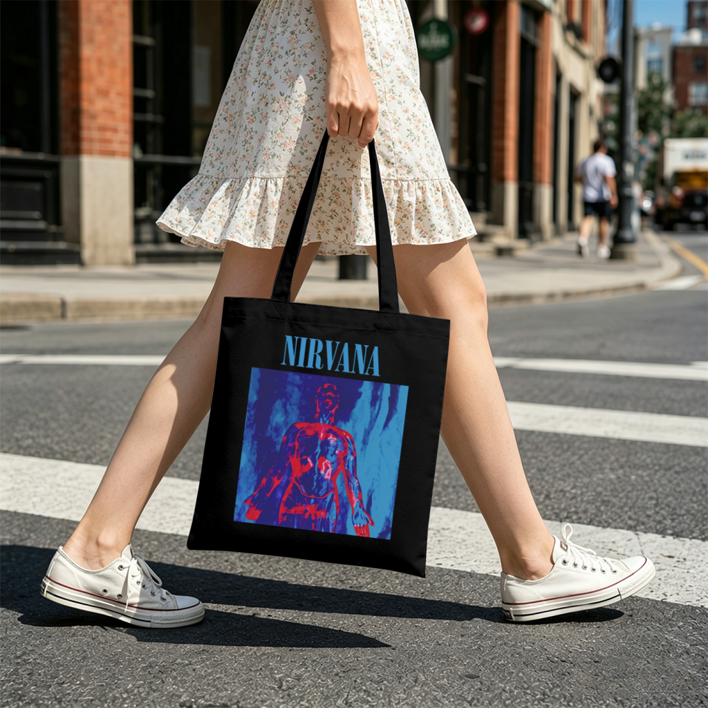 Nirvana Sliver Black Graphic Canvas Tote — a black-themed graphic referring to the Nirvana song “Sliver”