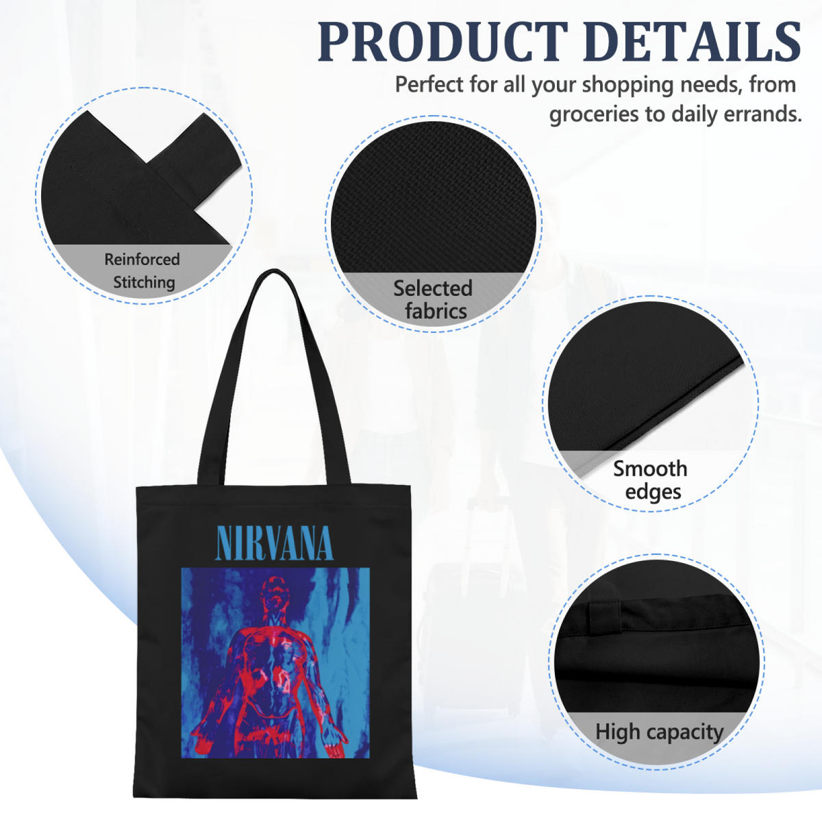 Nirvana Sliver Black Graphic Canvas Tote — a black-themed graphic referring to the Nirvana song “Sliver”
