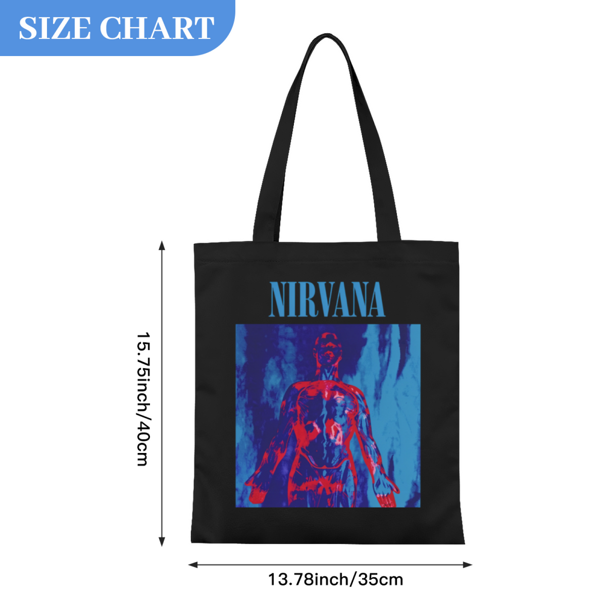 Nirvana Sliver Black Graphic Canvas Tote — a black-themed graphic referring to the Nirvana song “Sliver”