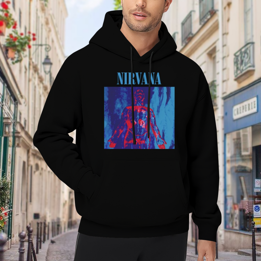 Nirvana Anatomical Figure Red Blue Hoodie, product listing image of the anatomical illustration graphic