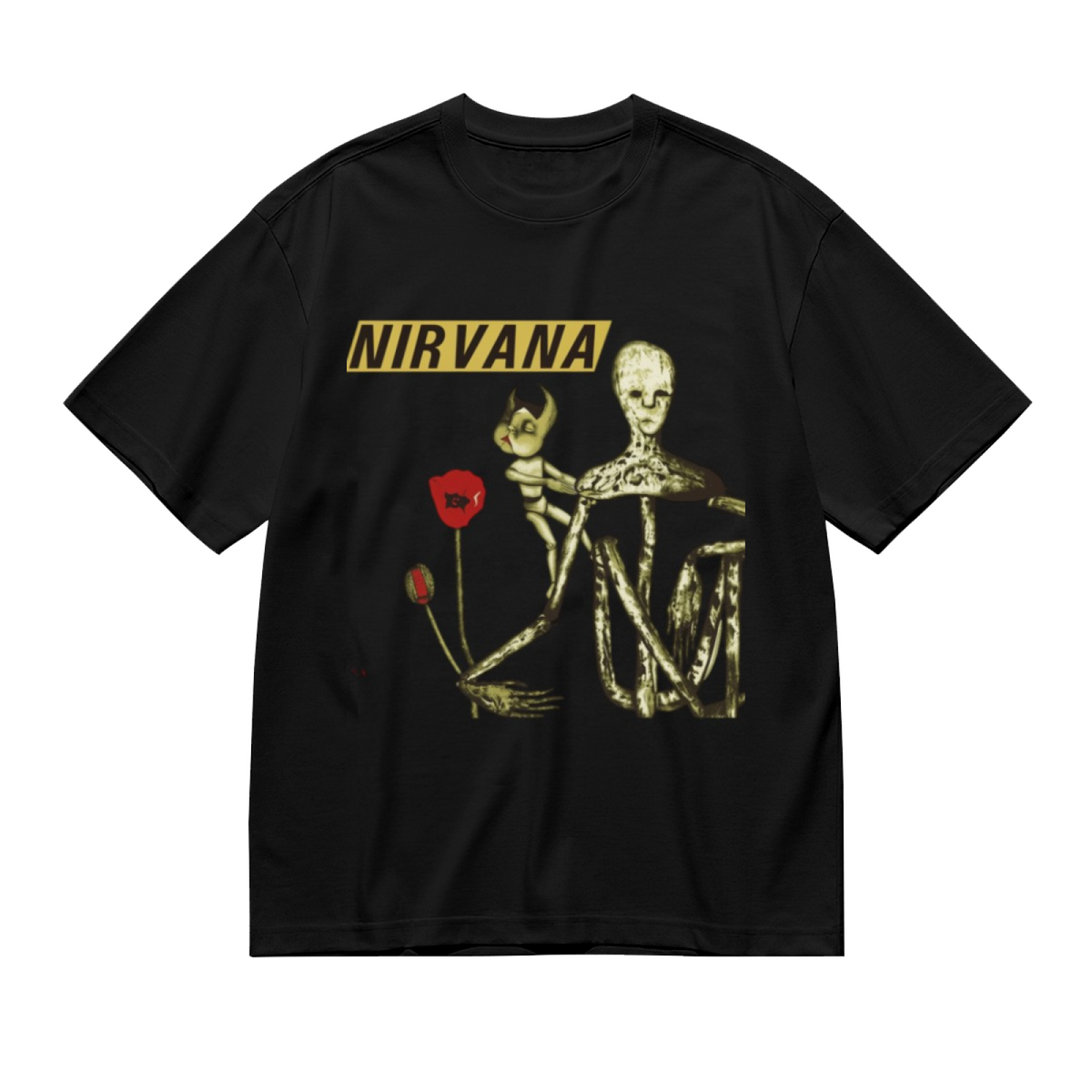 Nirvana Incesticide Doll Poppy Album Graphic T-Shirt — product design preview of the artwork; the design references “Incesticide” through doll-and-poppy album artwork