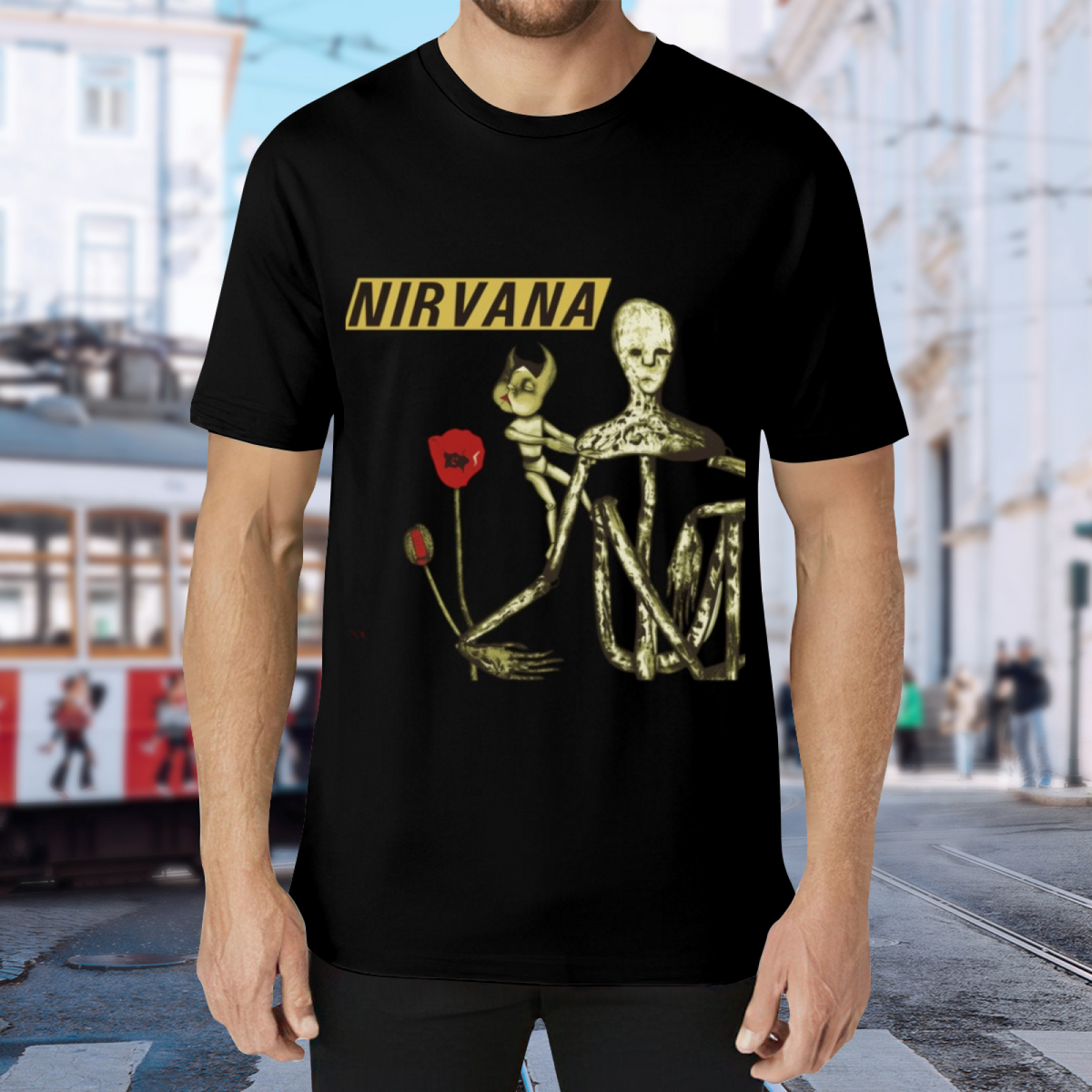 Nirvana Incesticide Doll Poppy Album Graphic T-Shirt — product design preview of the artwork; the design references “Incesticide” through doll-and-poppy album artwork