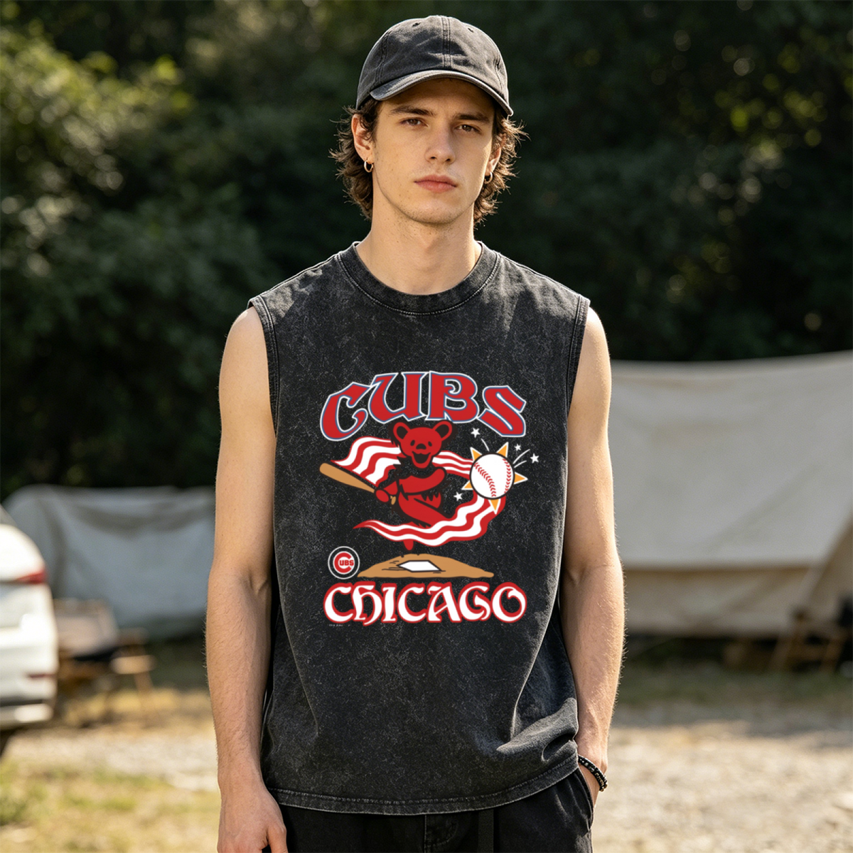 Grateful Dead washed graphic tank top with Homage Cubs graphic