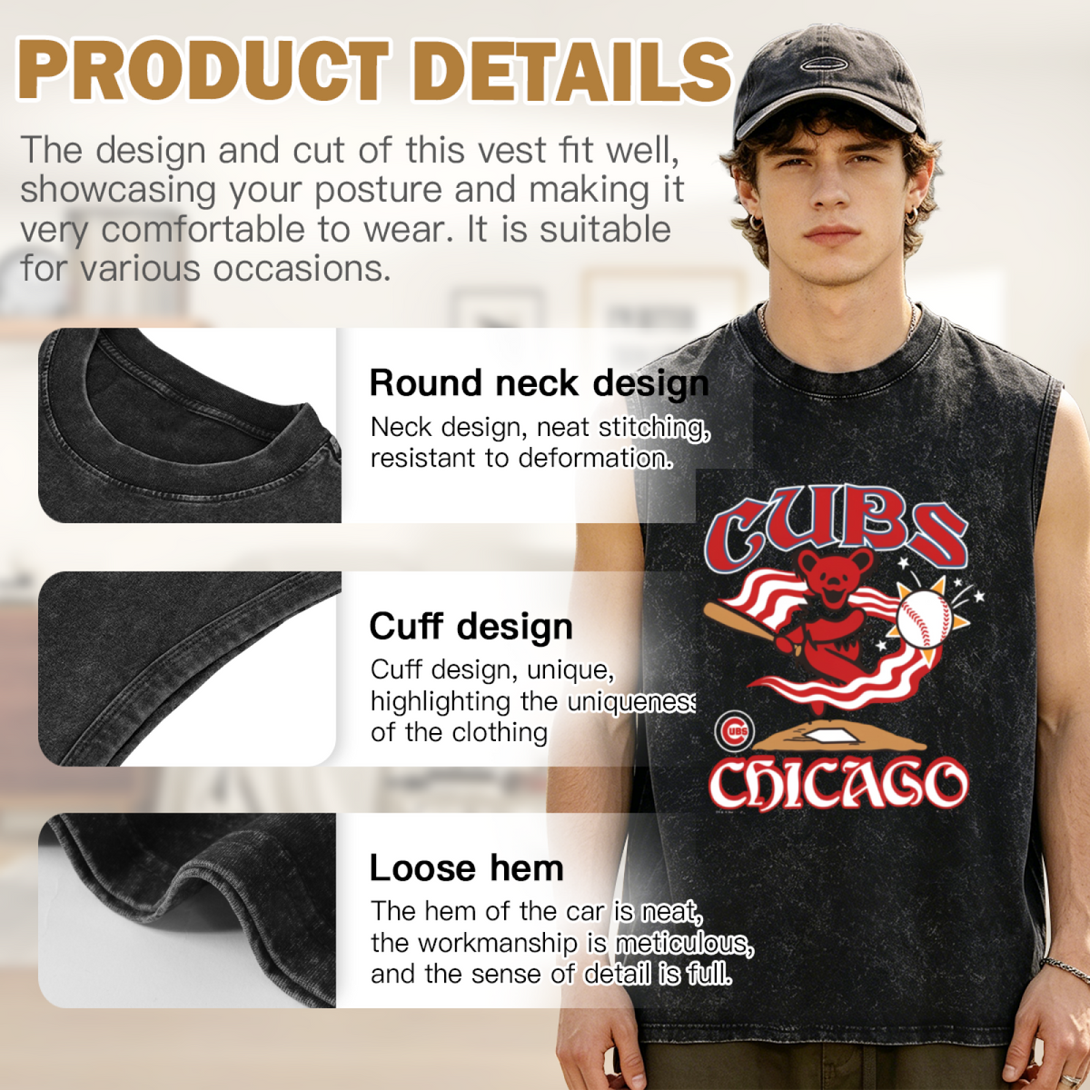 Grateful Dead washed graphic tank top with Homage Cubs graphic