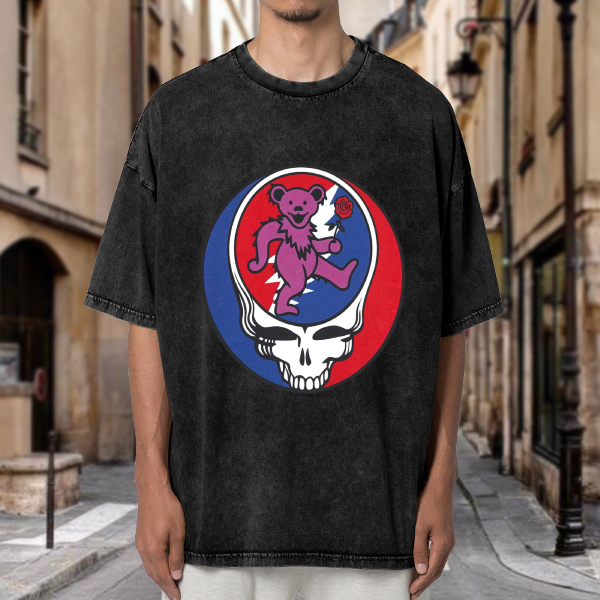Grateful Dead Purple Bear with Rose Baseball washed graphic T-shirt, product image