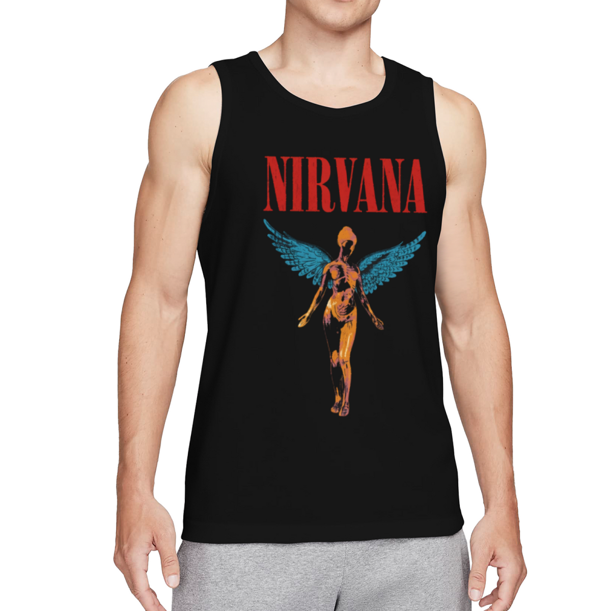 Nirvana In Utero Red Logo Blue Wings Angel Tank Top product image featuring In Utero red logo and blue-winged angel