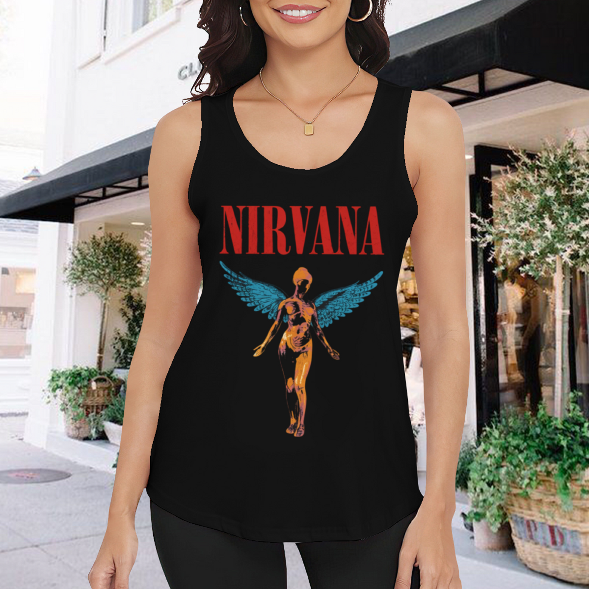Nirvana In Utero Red Logo Blue Wings Angel Tank Top product image featuring In Utero red logo and blue-winged angel