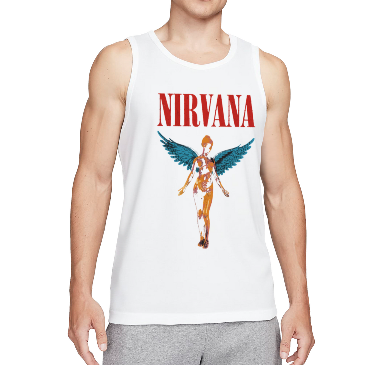 Nirvana In Utero Red Logo Blue Wings Angel Tank Top