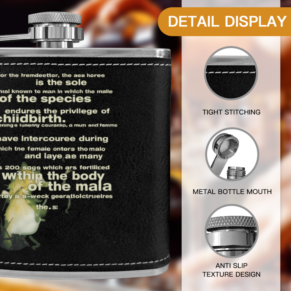Nirvana Seahorse 6oz vintage-style stainless steel hip flask product image