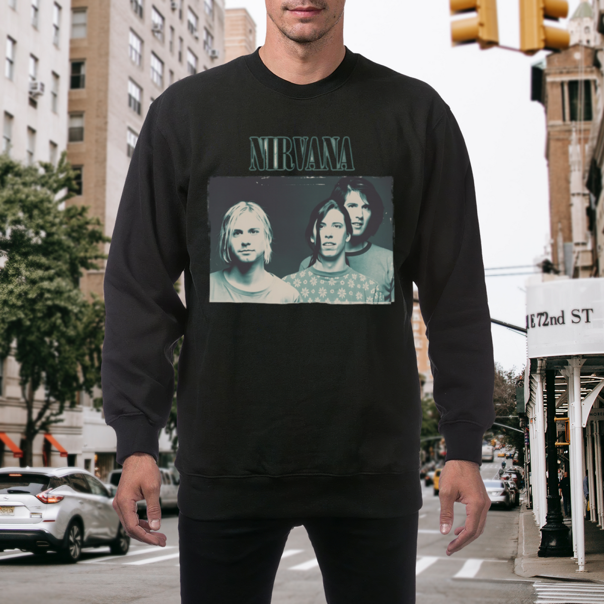 Artwork preview for Nirvana Blue Band Photo Crewneck Sweatshirt