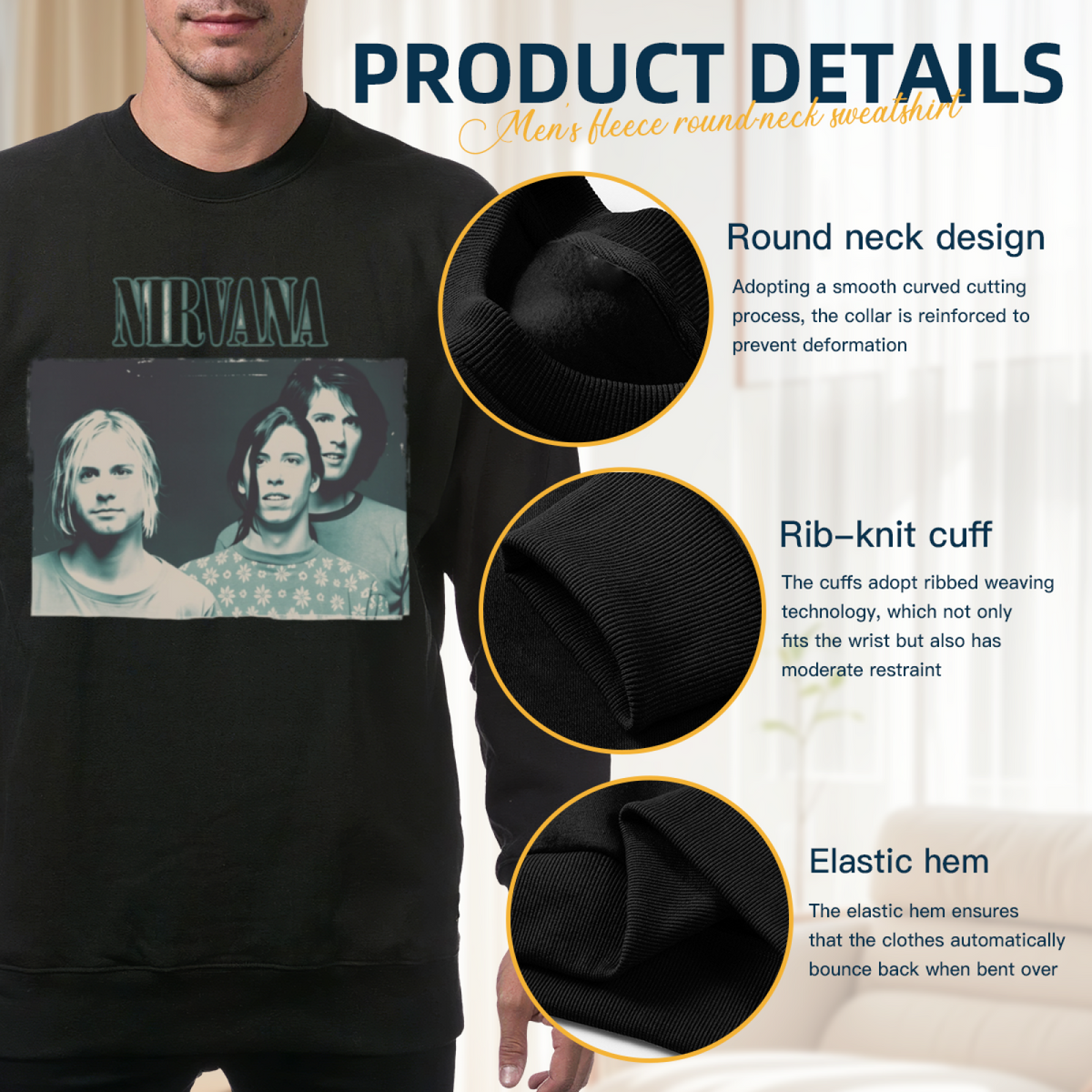 Artwork preview for Nirvana Blue Band Photo Crewneck Sweatshirt