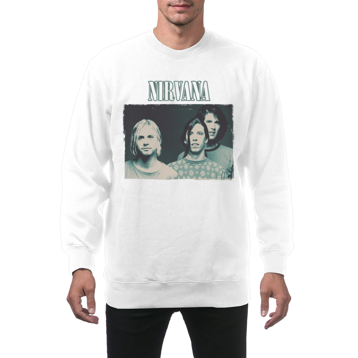 Nirvana Crewneck Sweatshirt – Blue-Tinted Band Photo