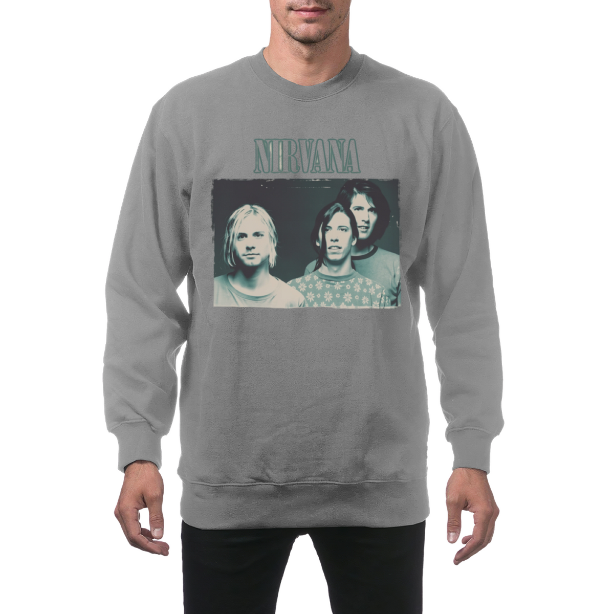 Nirvana Crewneck Sweatshirt – Blue-Tinted Band Photo