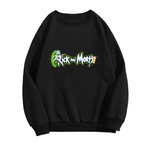 Standalone men's crewneck sweatshirt front displaying a graphic of two cartoon figures beside stylized lettering and a green portal