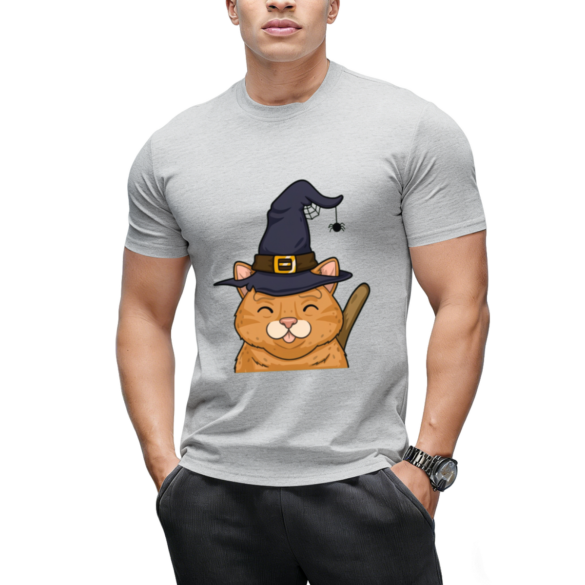 Kitty Cute Halloween Witches Graphic T-Shirt