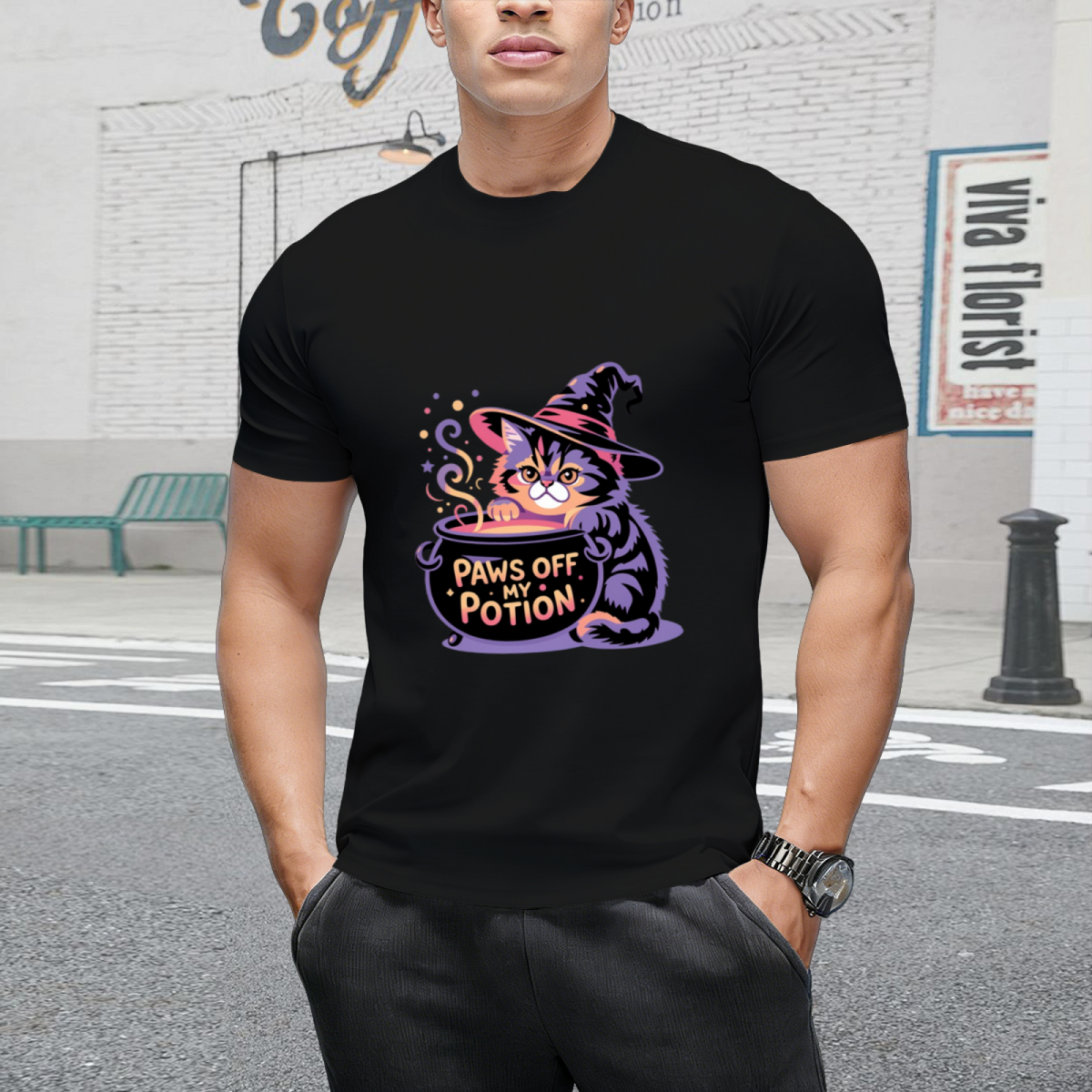 Paws Off My Potion Witch Cat Graphic T-Shirt