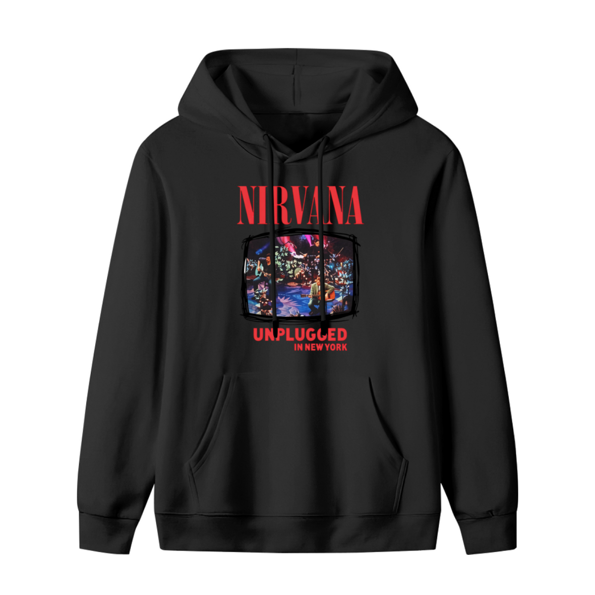 Hoodie product image with mtv unplugged in new york artwork, black colorway