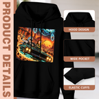 Feature collage for the men's Portal Roadster Run hoodie: hood shape, pouch pocket and cuff finishing